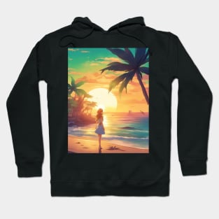 Hot Anime Girl Dream Sunset with Coconut Tree Hoodie